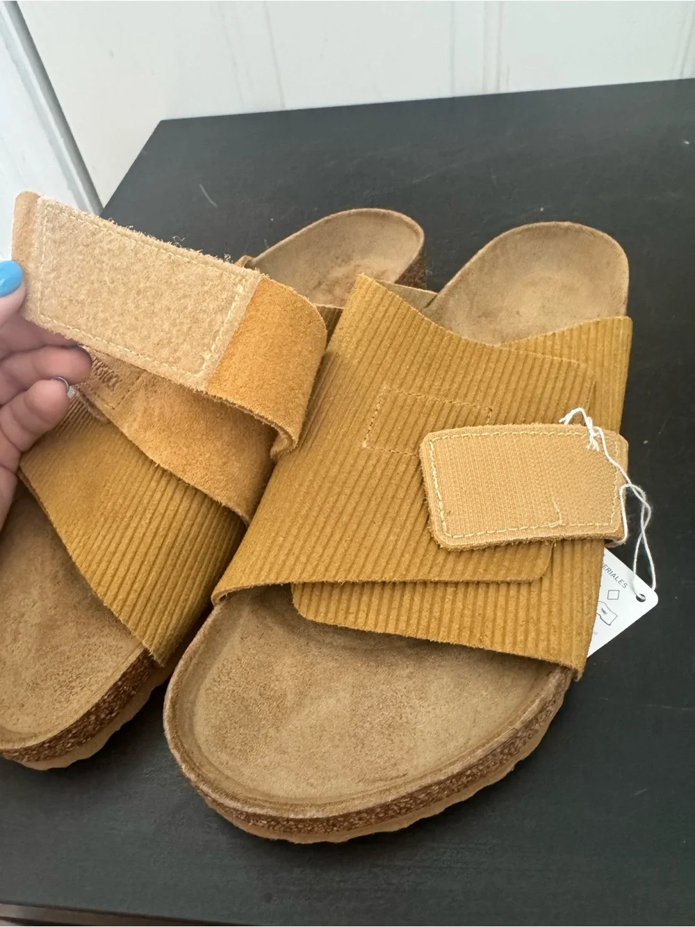 Birkenstock Kyoto Suede Embossed Corduroy Slide Sandals Cork Brown 42 US 9-9.5